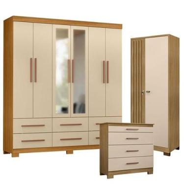 Imagem de Guarda Roupa Casal New Kansas com Espelho com Cômoda 4 Gavetas New e A