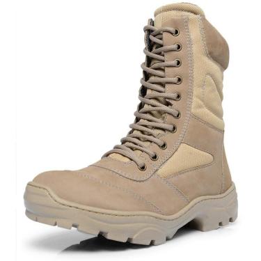 Imagem de Bota Coturno Militar Couro Adventure Cano Alto Fechamento Cadarço Biqueira Reforçada So...