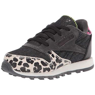 Imagem de Reebok Tênis infantil unissex de couro clássico, Carvão/preto noturno/estuque, 4 Big Kid