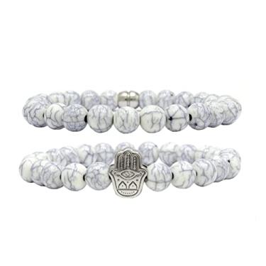Imagem de Kit C/02 Pulseiras Bolinha Masculina Mão De Fátima Branco (15cm)