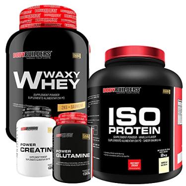 Imagem de Kit Waxy Whey 2Kg + Iso Protein 2kg + Power Creatina 100g + Power Glutamina 100g - Bodybuilders Sabor: Baunilha.