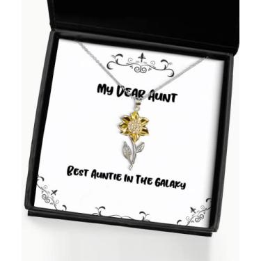 Imagem de SpreadPassion Presentes legais para tia, melhor tia na galáxia, colar com pingente de girassol da tia