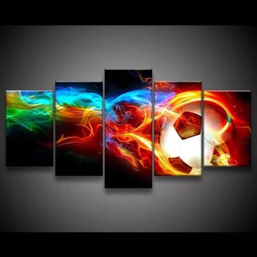 Imagem de Quadro Decorativo 129x63 Sala Quarto Arte Bola Futebol Fogo