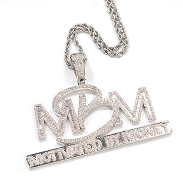 Imagem de Colar ICEDIAMOND 14K Grande Diamante MBM Motivado Por Dinheiro, Pingente de Strass Bling de Gelo com Corrente de Tênis, Jóias Hip Hop para Homens Mulheres (White,24''Rope)