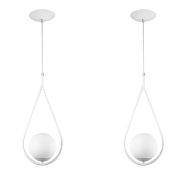 Imagem de Kit 2 Luminária Pendente Aro Gota Orby Branco Magnifico