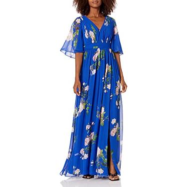 Imagem de Adrianna Papell Vestido feminino de chiffon floral com mangas esvoaçantes, Royal Multi, 36