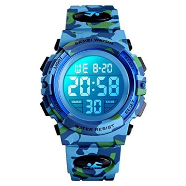 Imagem de Relógio infantil masculino multifuncional 50 m à prova d'água com LED com alarme cronômetro de pulso 12h/24h Relógios para meninos e meninas, Sky blue, S
