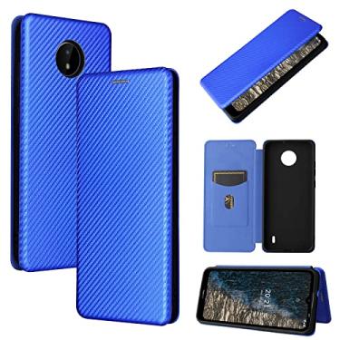 Imagem de Capa flip para Nokia C10, capa híbrida de poliuretano TPU de fibra de carbono capa carteira à prova de choque com alça, suporte, capa carteira de suporte para Nokia C10, azul