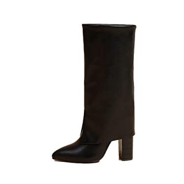 Imagem de Botas femininas com salto bloco grosso salto alto grosso botas de salto alto escarpim para mulheres botas de bico fino sapatos de vestido de casamento botas altas, preto2,40 EU/9 US