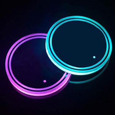 Imagem de Suporte de copo de LED, 2 peças de porta-copos de LED para carro com 7 cores, almofada de copo de luz luminescente, tapete de carregamento USB para porta-copos acessórios decoração de interiores luz