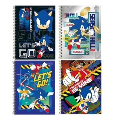 Imagem de Kit 4 Cadernos Sonic 1 Matéria Universitário Com Capa Dura