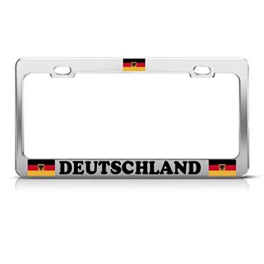 Imagem de Qptimum Chrome Germany Bandeira Alemã DEUTSCHLAND SOCCER Sport Racing Placa de licença de aço inoxidável capa universal (1)