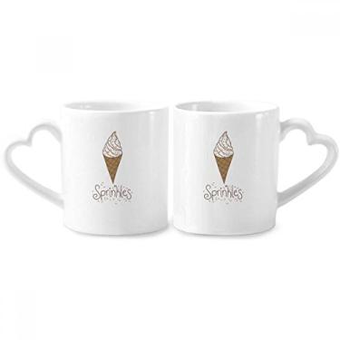 Imagem de Conjunto de canecas de porcelana para casais de sorvete de chocolate colorido com alça de coração
