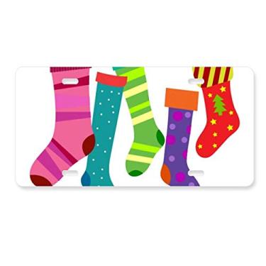 Imagem de DIYthinker Ilustração de Meias Coloridas Feliz Natal Placa de Licença Decoração de Aço Inoxidável