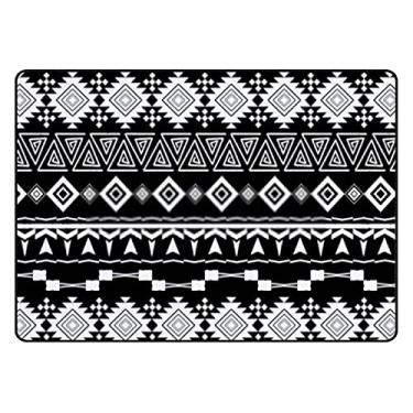 Imagem de Tapete étnico preto e branco com listras horizontais, tapete macio, tapete antiderrapante para sala de estar, quarto, sala de jantar, entrada de sala de aula, 6 x 9 cm
