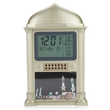 Imagem de Relógio de Alarme Azan, Oração Islâmica Harameen Lembrete Digital Relógio de Parede, Relógio Decorativo, Exibição de Horário de Calendário, para casa/escritório/mesquita. (cinza/dourado) (Ouro)