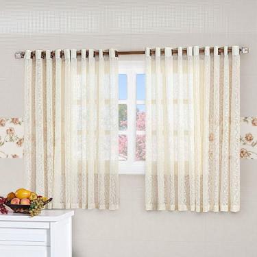 Imagem de Cortina De Renda Floral 3,00M X 2,70M Charme Para Varão Simples Com Ilhóses - Palha
