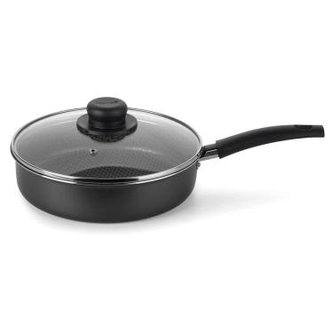 Imagem de Frigideira Alta Multiflon Gourmet com Antiaderente Ultra 7 Preta com Tampa - 24 cm