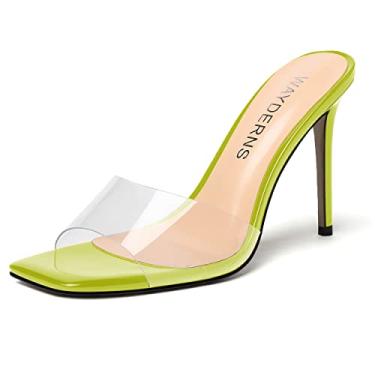 Imagem de WAYDERNS Sandálias femininas sexy para festa bico quadrado PVC sólido patente aberta dedo do pé transparente slip on stiletto salto alto 4 polegadas, Amarelo, verde, 7.5