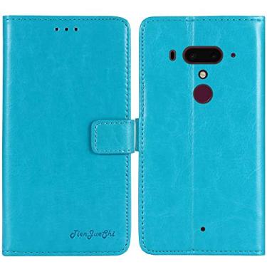 Imagem de TienJueShi Capa protetora de couro flip estilo livro azul TPU silicone Etui carteira para HTC U12 Plus 6 polegadas