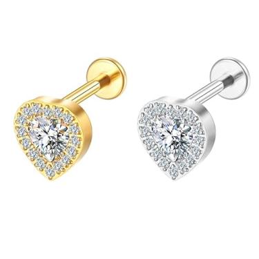 Imagem de Piercing Labret Titânio Pvd Coração Zircônia Cravejada Helix Tragus Conch Nariz Boc Medusa (Dourado)