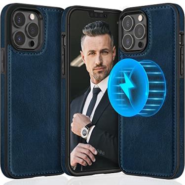 Imagem de LOHASIC Capa para iPhone 14 Pro Max, ímã forte compatível com Mag-Safe, capa de telefone ProMax de couro PU vintage Stitch para homens e mulheres, amortecedor protetor de aderência antiderrapante, 6,7