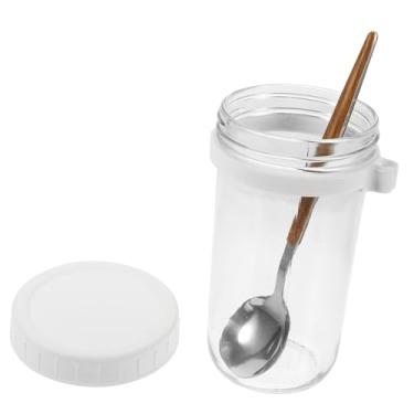 Imagem de Zerodeko 1 Conjunto porta talheres de cerâmica fruteiras de vidro recipiente de cereais copos de iogurte frasco de vidro para aveia durante a noite pote de pedreiro selo colher