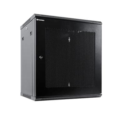 Imagem de RackPath 12U Suporte de parede para armário de servidor gabinete de rede, ventilador de resfriamento silencioso, porta perfurada, preto