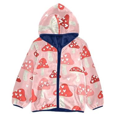 Imagem de KLL Design sem costura Dia dos Namorados Safari Cogumelo Meninos Jaqueta de lã com capuz Roupas para meninas pequenas azul marinho bebê menina, Cogumelo safári de dia dos namorados com design sem