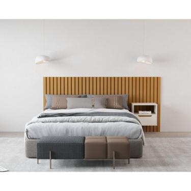 Imagem de Cabeceira Ripada Maracá Queen com 1 Mesa de Cabeceira Jatobá Pérola/Marrom