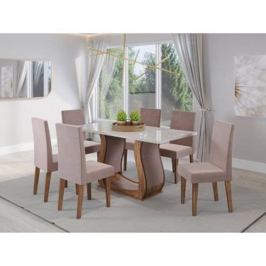 Imagem de Mesa de Jantar Retangular Livia com 6 Cadeiras Venus Imbuia/Off White/Rosa