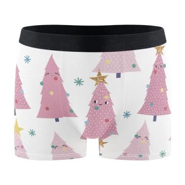 Imagem de KLL Cueca boxer com estampa de Natal lindas árvores rosa cueca masculina cueca boxer cueca, Árvores rosas fofas com padrão de Natal, M