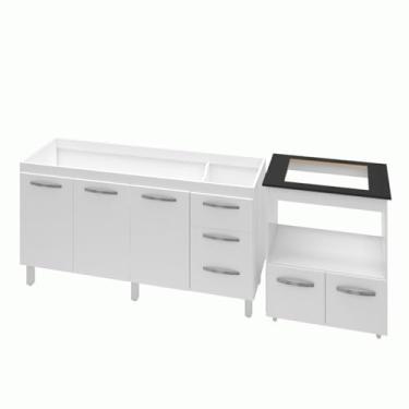 Imagem de Moblis Móveis, Armário Gabinete Balcão para Pia 138 cm Carina Branco com Balcão para Cooktop 4 Bocas e Forno Elétrico Elisa Branco