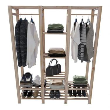 Imagem de Prateleira Dupla Arara Closet Em Madeira Maciça