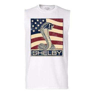 Imagem de Camiseta masculina Shelby Cobra Flag Muscle Car Racing Mustang GT500 GT350 427 Performance Powered by Ford, Branco, M