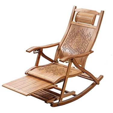 Imagem de Poltrona de jardim Cadeira de balanço dobrável ao ar livre 5 engrenagens ajustáveis, cadeira reclinável de bambu com apoio para os pés e massagem nos pés, espreguiçadeiras poltrona varanda cadeira de