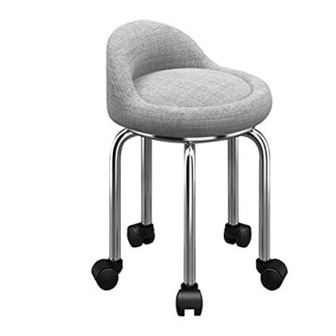 Imagem de Banco de rolamento baixo com rodas universais, assento de rolo de couro PU, banco redondo com rodinhas para escritório em casa, fitness, garagem, jardinagem (cor: C, tamanho: altura 32 cm) (C altura