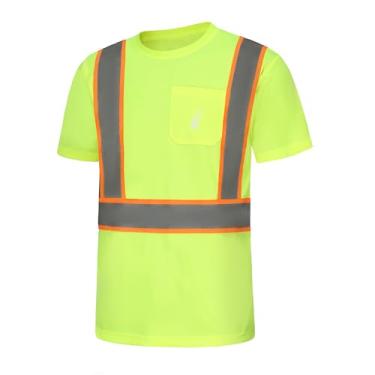 Imagem de wefeyuv Camiseta Hi Vis com faixa refletiva de alta visibilidade para camiseta curta, Amarelo, GG
