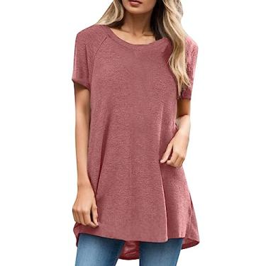 Imagem de Blusa feminina fashion plus size gola redonda manga curta camiseta feminina atlética, rosa, XXG