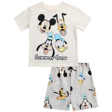 Imagem de Disney Conjunto de shorts para bebês meninos - camiseta e shorts de 2 peças - Mickey Mouse, Toy Story, Winnie the Pooh Conjunto de roupas juvenis (2-7), Mickey Friends creme, 6