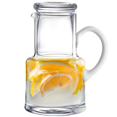 Imagem de Barski – Qualidade europeia – Vidro – Conjunto de 2 peças de água – 56 g Conjunto de água Bedside – jarra de água para mesa – com 170 g Copo de vidro – com alça de opala (branca) – Feito na Europa