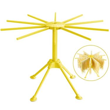 Imagem de Escorredor de macarrão com 10 alças de barra, cabide dobrável para secadora de macarrão doméstico (10 barras, amarelo)