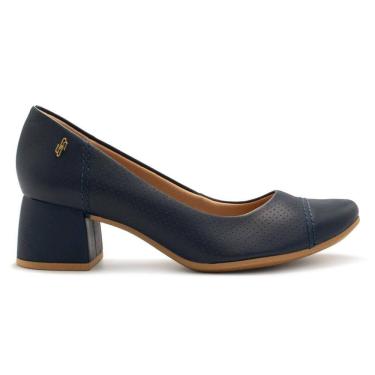 Imagem de Scarpin Usaflex Feminino Couro Salto Bloco Furos Casual UC0101