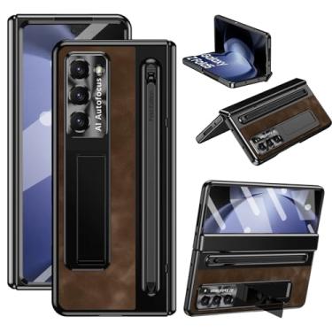 Imagem de XIMAND Capa para Samsung Galaxy Z Fold 6 com suporte fino para S-Pen e caneta de capacitância, suporte de couro retrô jazz premium, toque macio, à prova de choque, rígida, proteção de dobradiça de