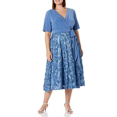 Imagem de Alex Evenings Vestido feminino plus size comprimento chá com detalhe de roseta, Gravata frontal escovada, 25 Plus Size