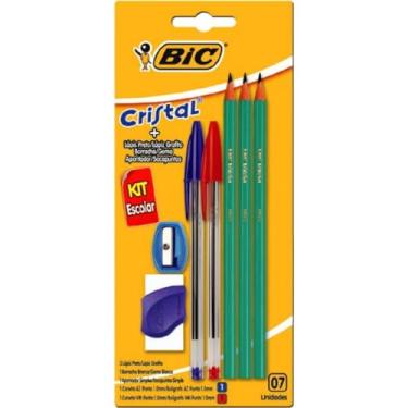 Imagem de BIC, Kit Escolar, 2 Unidades Canetas Esferográficas + 3 Unidades Lápis Preto Evolution + Borracha Branca + Apontador