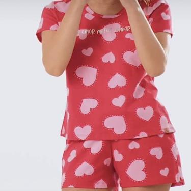 Imagem de Pijama Short Doll Malha Algodão Manga Curta Mensageiro dos Sonhos Vermelho Tamanho P