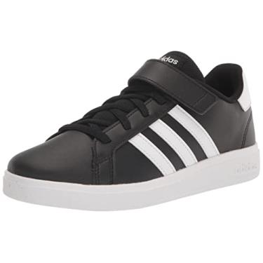Imagem de adidas Tênis unissex infantil Grand Court 2.0 elástico (criança pequena), Core Black/Ftwr Branco/Core Black (elástico), 15