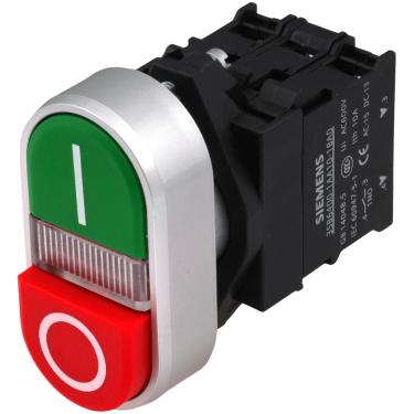 Imagem de Botão Comando Duplo Verde/Vermelho S/ Iluminação 1NA+1NF Cód. 3SB6130-3AA24-1MK0 – Siemens