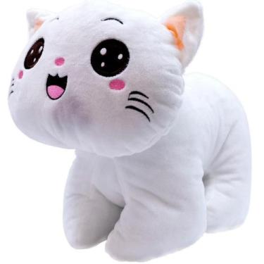 Imagem de Gato Branco Olhos Abertos 26cm - Pelúcia - Fofy Toys